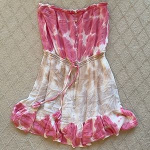 Strapless tie-dye look mini dress